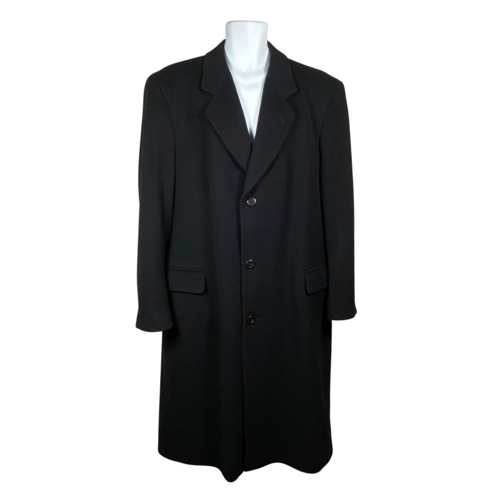 Silver Cloud Cashmere Blend Trench Overcoat Mens 44 Black Single Breasted